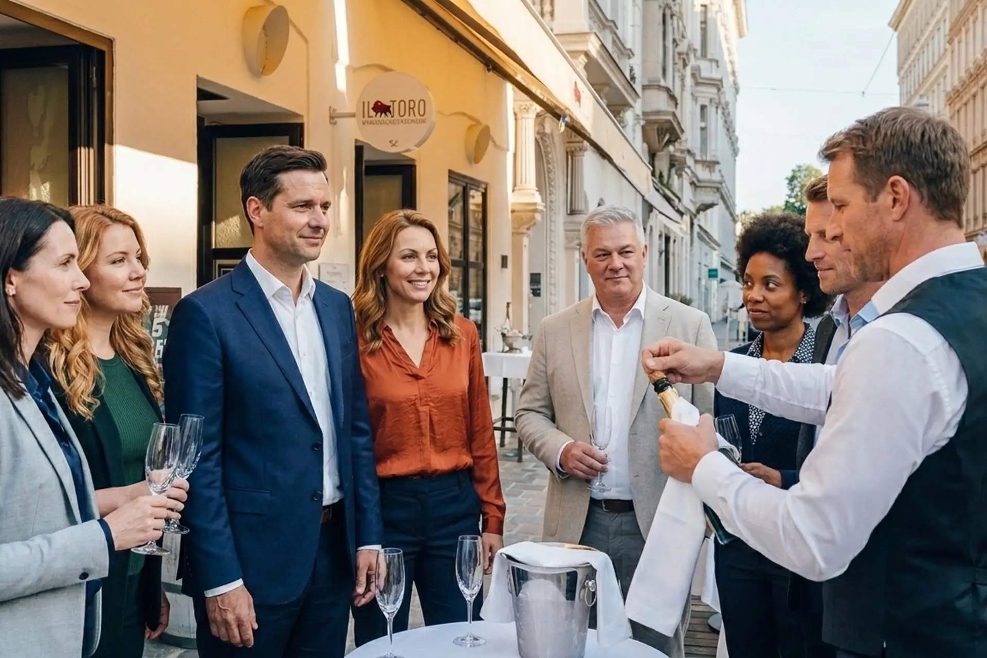 Kellner beim Sommerfest Wien auf der Terrasse im IL TORO